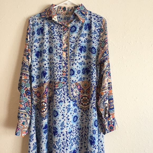 Dresses & Skirts - New Blue Patterned Abaya Maxi Summer Dress